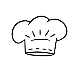 Uniform caps for kitchen staff in doodle style. Classic chef toque and baker hat. Vector hand drawn illustration on white background - obrazy, fototapety, plakaty