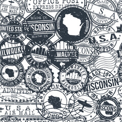 Fototapeta premium Milwaukee Wisconsin Stamps Background. City Stamp Vector Art. Postal Passport Travel. Design Set Pattern.