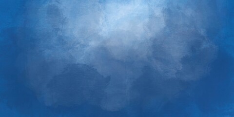 Sfondo blu acquerello con trama nuvolosa e grunge marmorizzato, nebbia morbida e illuminazione nebulosa e colori pastello. Banner web lungo. Sbiadito al centro.