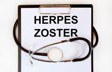 On the letter tablet, the text of Herpes zoster is wrapped around a stethoscope.