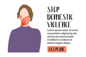 Victim of domestic violence and abuse. Woman with a handprint on her face. Femicide, feminicide concept. Stop domestic violence. Flat vector illustration - 404816759
