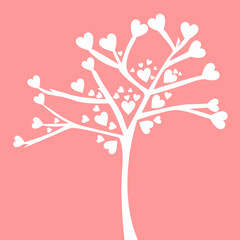 tree with pink hearts, tree with hearts, valentine tree illustration vector