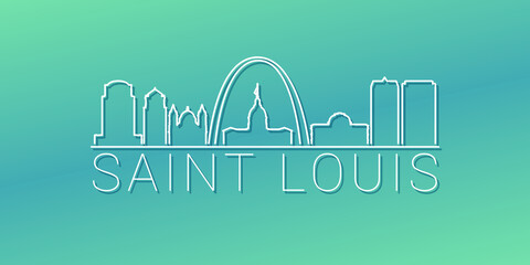 St. Louis, MO, USA Skyline Linear Design. Flat City Illustration Minimal Clip Art. Background Gradient Travel Vector Icon. - obrazy, fototapety, plakaty