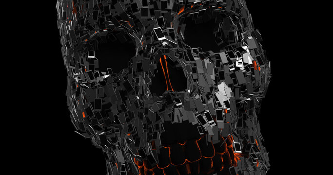 Skull Formed By Smartphones. Internet Addiction And Piracy. Internet Addiction And Technology Related 3D Illustration Render