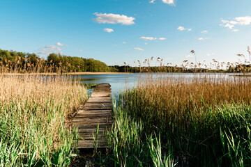 Fototapeta Zrujnowany pomost nad warmińskim jeziorem obraz