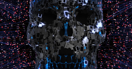 Internet Controlling Our Life. Smartphones And Tablets Forming Skull Shape. Internet Addiction And Technology Related 3D Illustration Render