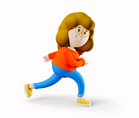 Girl Susie hurries up to the school. 3d rendering. 3d illustration. 3d character