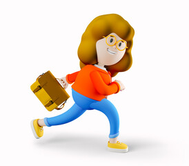 Girl Susie hurries up to the school. 3d rendering. 3d illustration. 3d character