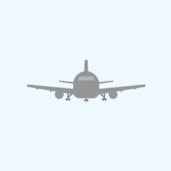 Dark color passenger plane icon on light background, vector illustration