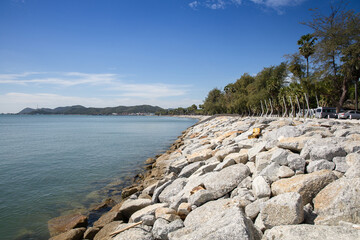 rock barrier near the beach for riverbank protection