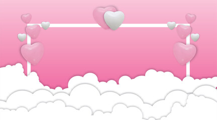 White and pink heart balloons on pink background . Realistic balloons, and frame . vector illustration for ad .