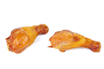 Two smoked chicken legs on a white background.