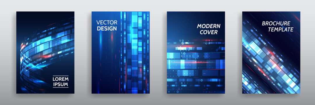 Technology modern brochure templates. Science and innovation hi-tech background. Sci-fi Flyer design. Set of Futuristic business cover layout.