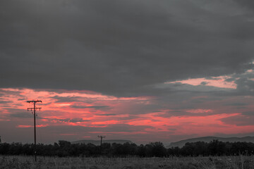 Pink cloudy sunset at the city