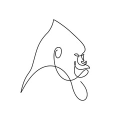 Gorilla portrait in continuous line art drawing style. Great ape primate minimalist black linear design isolated on white background. Vector illustration