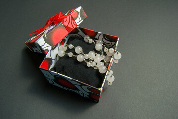 rose quartz beads in a gift box for Valentine's Day