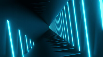 3D rendering Abstract blue neon black background illustration