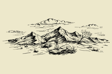 Vector illustration of hand drawn mountain, graphic style.