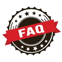 FAQ text on red brown ribbon stamp.