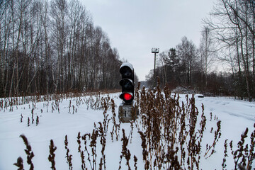 Railway traffic light at the end