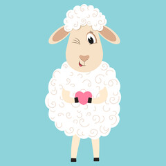 Cute fluffy sheep cartoon character. Design element for greeting card or invitation