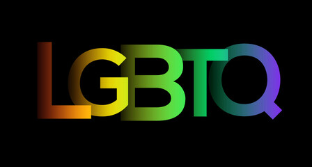 LGBTQ rainbow typography banner. Colorful letters on black background. Vector illustration.