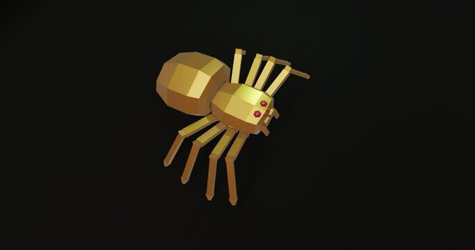 low poly golden spider robot walking, seamless loop, 3d render