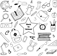 Big hand drawn doodle school items set. Back to School. Vector illustration. Cute scandinavian style vector. Isolated on white background.