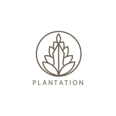simple leaf line illustration circle logo for plantation design template vector