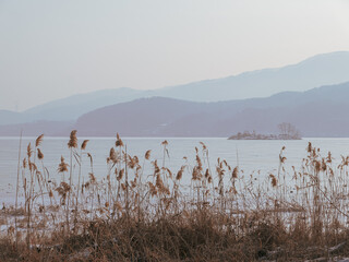 Fototapeta na wymiar Beautiful winter landscape around Water park, Namyangju, South Korea.