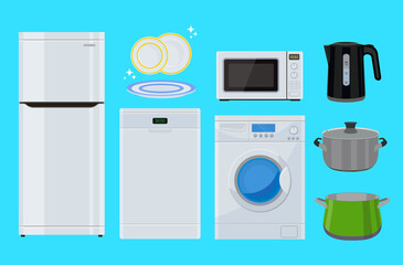 Kitchen. Household appliances for the kitchen. Tableware. The modern way of life. Vector illustration