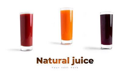 Different kinds of juice isolated on a white background