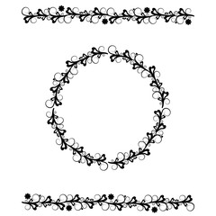 round openwork frame and border, monochrome vector isolated illustration on white background, decor, design, banner design, greeting cards