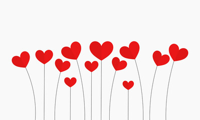 Plakat Red hearts on stems cute background.