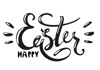 Modern Hand drawn decorative holiday lettering. Happy Easter black glitter lettering isolated on white background. Simple flat Vector