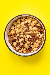 breakfast cornflakes on a plate ready to eat on the table for healthy meal snack outdoor top view copy space for text food background image