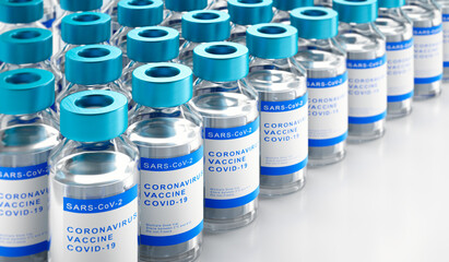 Rows of bottles of COVID-19 vaccine - 3D illustration	
