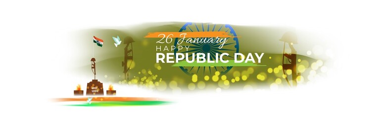 Vector illustration of Happy Republic day concept banner, 26 January, national holiday of India, Indian flag, pigeon, illustration poster.