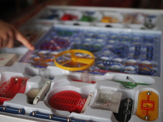 selective focus, Ammeter and details of the children's electronic designer