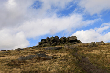 Walking On Peak District ,Kinder Scout Kinder DonwFall ,England Spring nice weather