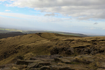 Walking On Peak District ,Kinder Scout Kinder DonwFall ,England Spring nice weather