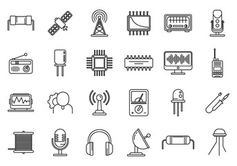 Radio engineer tool icons set. Outline set of radio engineer tool vector icons for web design isolated on white background