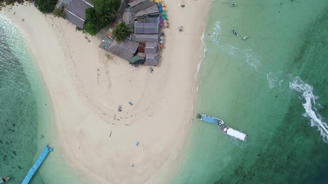 Aerial view drone video of Amazing small island beautiful tropical sandy beach landscape view at koh Khai nok Island in Phang Nga Thailand,Amazing small island travel and tour concept