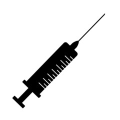 Syringe. Black and white icon. Syringe and vaccination pictogram.