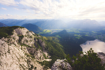 Fototapeta na wymiar View of Lake Altaussee from Mount Trisselwand, Austria. 