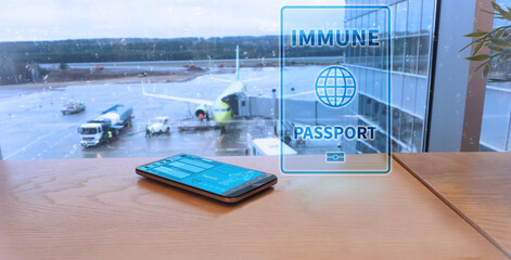 Digital immune passport at the airport. Concept Control Covid-19.