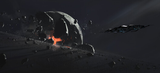 Destroyed planet, science fiction illustration. © liuzishan