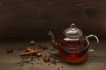 Glass teapot with tea
