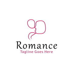 Male and female romantic vector logo with outline style