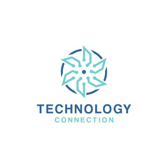 technology connection vector logo with circle outline style